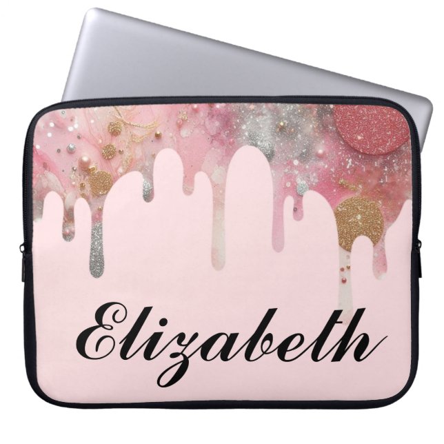 Chic Girl-Glitzer-Tropfen nennen rosa Silbergold Laptopschutzhülle (Vorderseite)