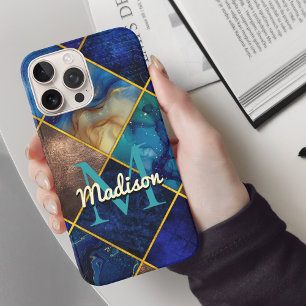 Chic Girl Imitate Glitzer gold blau geometrisch iPhone 16 Pro Hülle