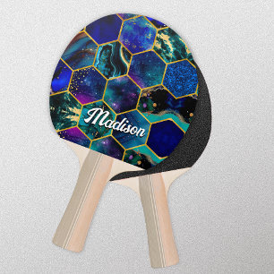 Chic Girl Imitate Glitzer Türkisblau geometrisch Tischtennis Schläger