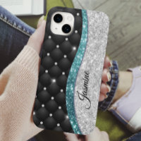 Chic Girl Imitate Silver Glitzer Schwarz aquamarin