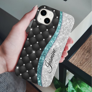 Chic Girl Imitate Silver Glitzer Schwarz aquamarin Case-Mate iPhone Hülle