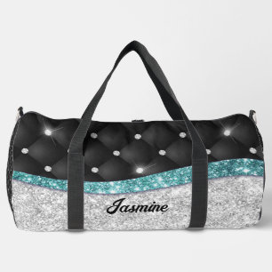 Chic Girl Imitate Silver Glitzer Schwarz aquamarin Duffle Bag