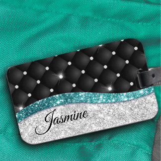 Chic Girl Imitate Silver Glitzer Schwarz aquamarin Gepäckanhänger