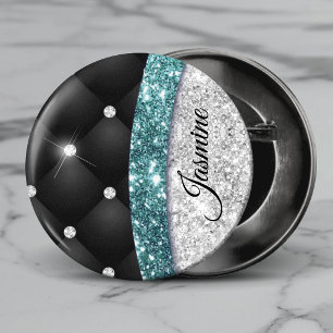 Chic Girl Imitate Silver Glitzer Schwarz aquamarin Magnet