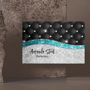 Chic Girl Imitate Silver Glitzer Schwarz aquamarin Magnetische Visitenkarte