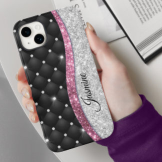 Chic Girl Imitate Silver Glitzer Schwarz Pink Mono Case-Mate iPhone 14 Hülle