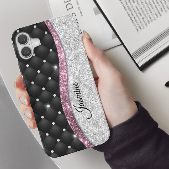 Chic Girl Imitate Silver Glitzer Schwarz Pink Mono Case-Mate iPhone Hülle (Von Creator hochgeladen)