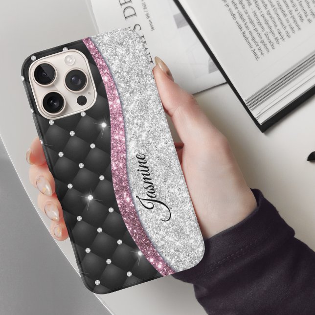 Chic Girl Imitate Silver Glitzer Schwarz Pink Mono Case-Mate iPhone Hülle (Von Creator hochgeladen)