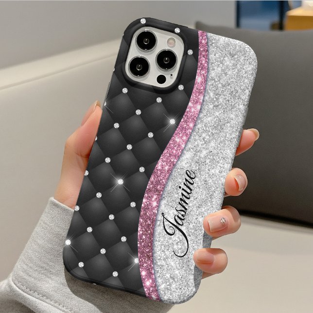 Chic Girl Imitate Silver Glitzer Schwarz Pink Mono Case-Mate iPhone Hülle (Von Creator hochgeladen)