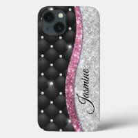 Chic Girl Imitate Silver Glitzer Schwarz Pink Mono