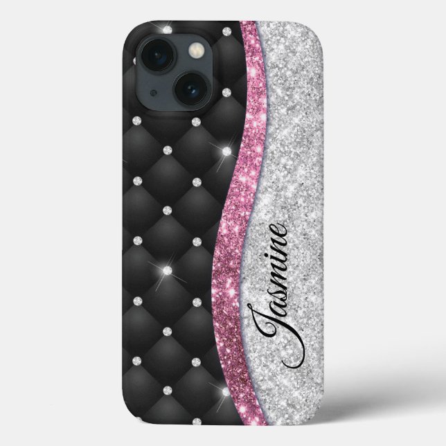 Chic Girl Imitate Silver Glitzer Schwarz Pink Mono Case-Mate iPhone Hülle (Rückseite)