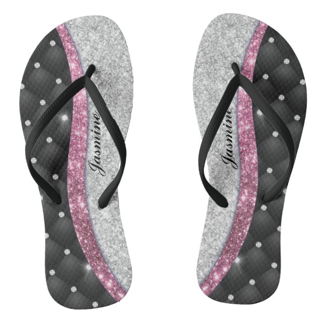 Chic Girl Imitate Silver Glitzer Schwarz Pink Mono Flip Flops (Fußbett)