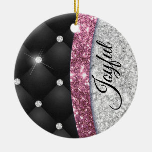 Chic Girl Imitate Silver Glitzer Schwarz Pink Mono Keramik Ornament