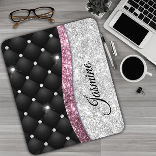 Chic Girl Imitate Silver Glitzer Schwarz Pink Mono Mousepad