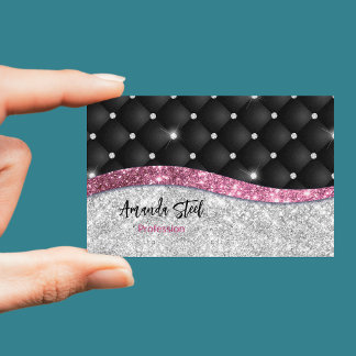 Chic Girl Imitate Silver Glitzer Schwarz Pink Mono Visitenkarte