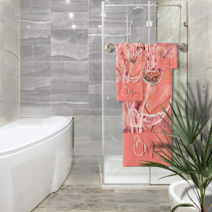 Chic Girl Peach Pink Blume Monogramm Badhandtuch Set