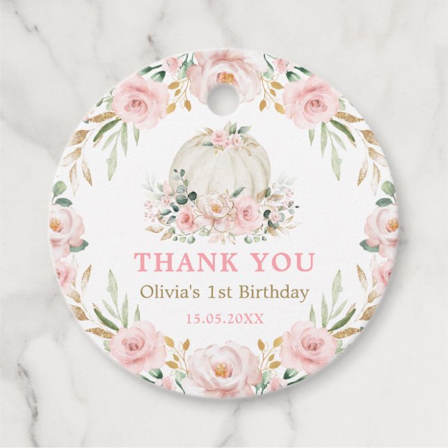 Chic Girl Pumpkin Birthday Blush Pink Gold Blume Geschenkanhänger (Vorderseite)
