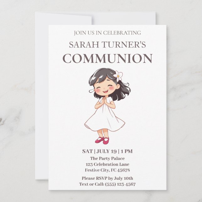 Chic Girls First Communion Einladung (Vorderseite)