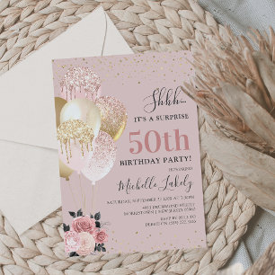 Chic Girly 50. Überraschung Geburtstagsparty Einladung