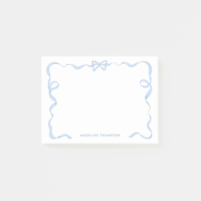 Chic Girly Baby Blue Bow Ribbon Frame Post-it Klebezettel (Vorderseite)