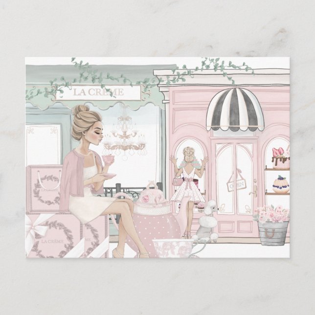 Chic Girly Best Friends French Bakery Postkarte (Vorderseite)