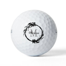 Chic Girly Black & White Monogram Name Wreath