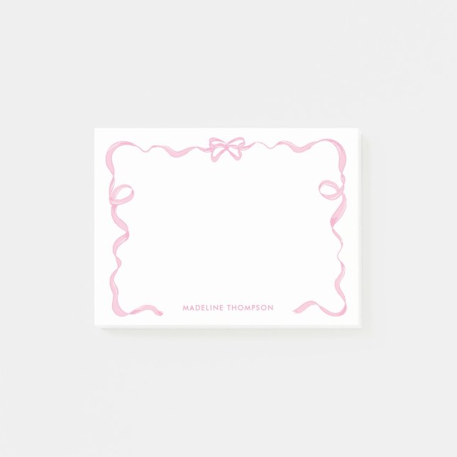 Chic Girly Blush Pink Bow Ribbon Frame Post-it Klebezettel (Vorderseite)
