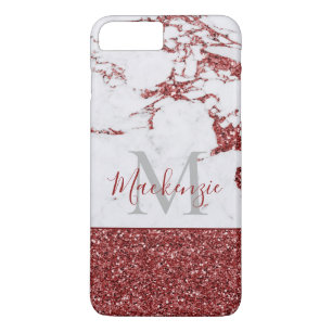Chic Girly Burgundy Pink Glitzer Marmormongramm Case-Mate iPhone Hülle