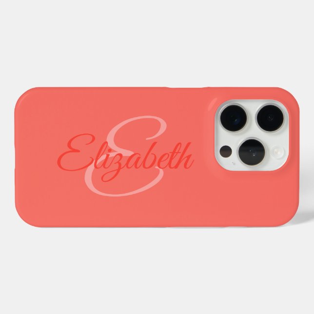 Chic Girly Coral Name Initial Letter Monogram Case-Mate iPhone Hülle (Rückseite (Horizontal))