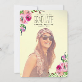 Chic Girly Floral Foto Graduation Party Einladung