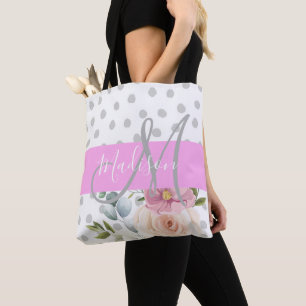 Chic & Girly Floral Weiß Rosa Grau Monogramm Name