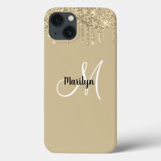 Chic Girly Gold Glitzer Tropfen Monogram Name Desi Case-Mate iPhone Hülle