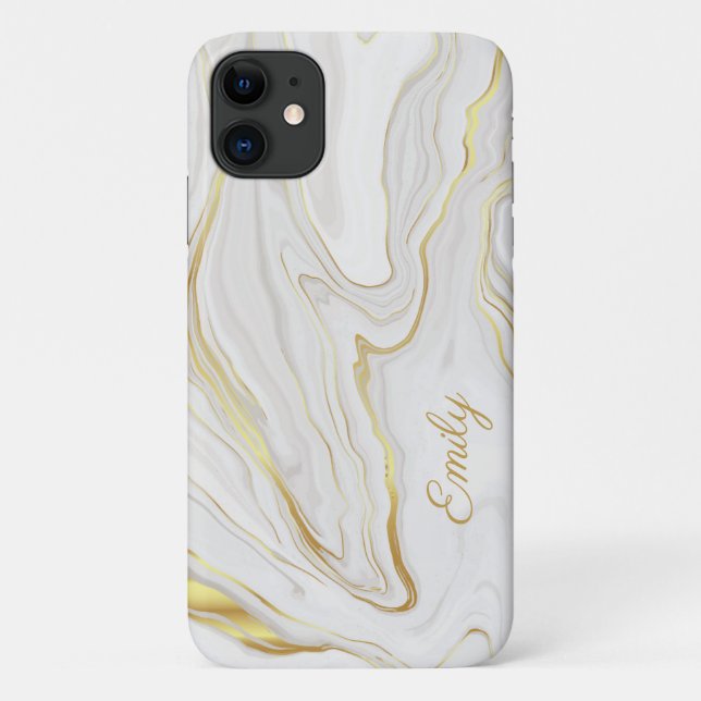 Chic Girly Gold und White Marble Personalisierter  Case-Mate iPhone Hülle (Rückseite)