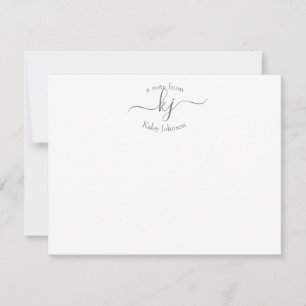 Chic Girly Grey White 2 Monogram Name Note Card Dankeskarte