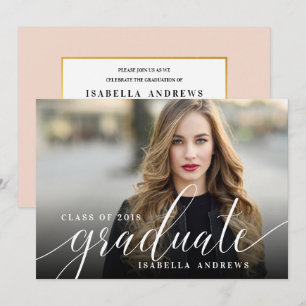 Chic Girly Hand Letted Script Foto Abschluss Einladung