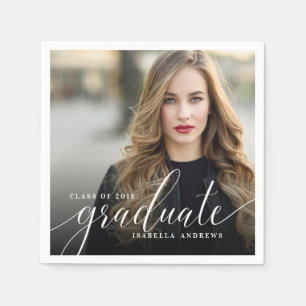 Chic Girly Hand Letted Script Foto Abschluss Serviette