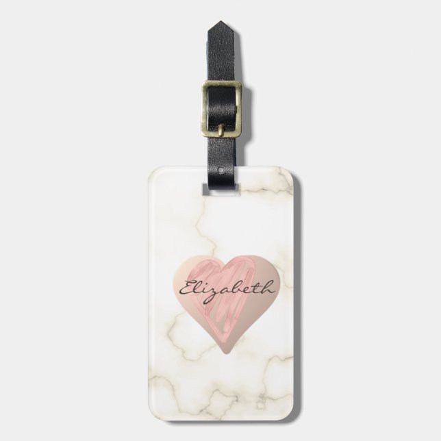 Chic Girly Hearts, Marmor - Personalisiert Gepäckanhänger (Vorderseite vertikal)