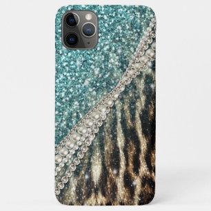 Chic Girly Leopard Print Blue Glitzer Case-Mate iPhone Hülle