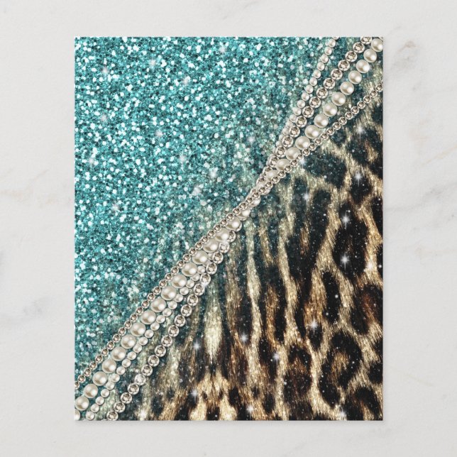 Chic Girly Leopard Print Blue Glitzer Flyer (Vorne)
