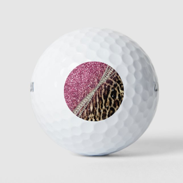 Chic Girly Leopard Print Pink Glitzer Golfball (Vorderseite)