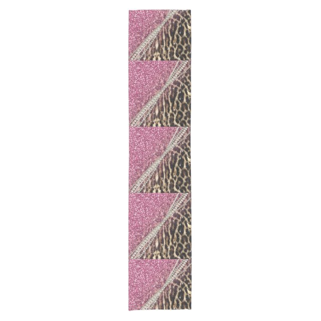 Chic Girly Leopard Print Pink Glitzer Kurzer Tischläufer (Vorderseite)