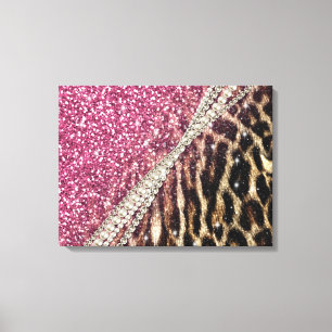 Chic Girly Leopard Print Pink Glitzer Leinwanddruck