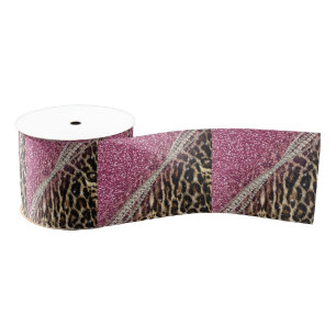 Chic Girly Leopard Print Pink Glitzer Ripsband