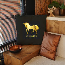 Chic Girly Luxury Black Gold Unicorn Personalisier