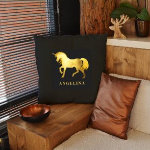 Chic Girly Luxury Black Gold Unicorn Personalisier Kissen