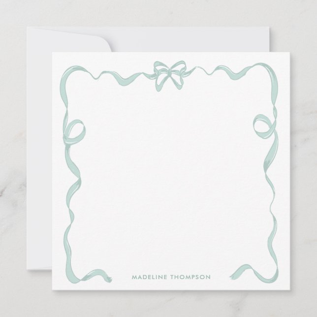 Chic Girly Mint Green Bow Ribbon Frame Mitteilungskarte (Vorderseite)