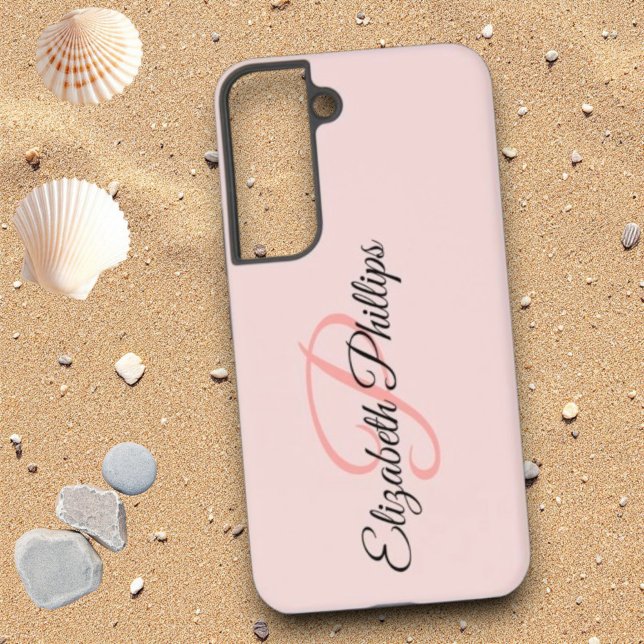 Chic Girly Misty Rose Monogram Letter Samsung Galaxy Hülle (Samsung phone case with template monogram and name )