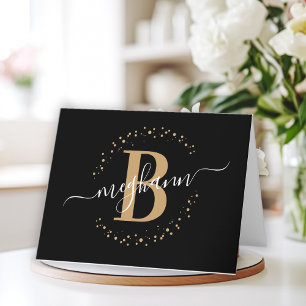 Chic Girly Modern Black Name Script Monogram Dankeskarte