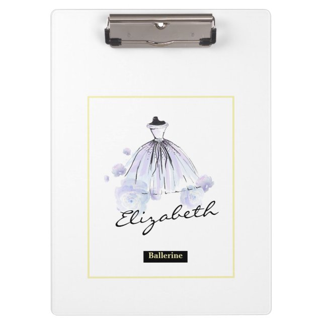 Chic Girly Modern Blue Dress Blume Klemmbrett (Vorderseite)