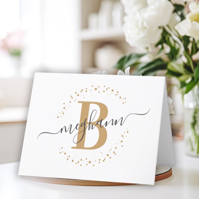 Chic Girly Modern White Name Script Monogram Dankeskarte (Von Creator hochgeladen)